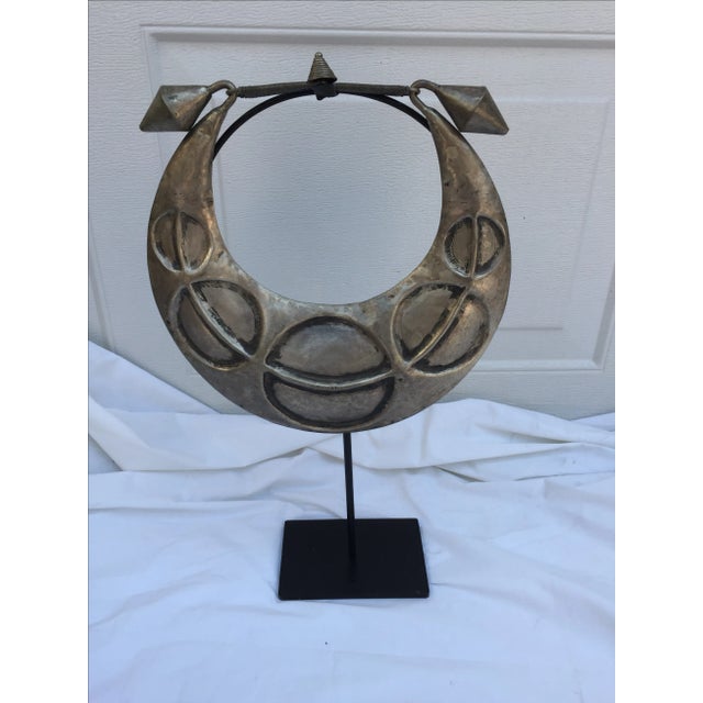 Folk Art Vintage Tribal Metal Necklace on Black Stand For Sale - Image 3 of 6