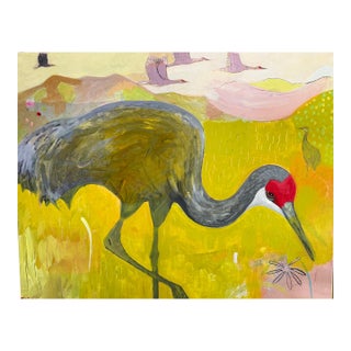 "Bosque Beauty" Lovely Sandhill Crane Painting by LWren Walraven For Sale