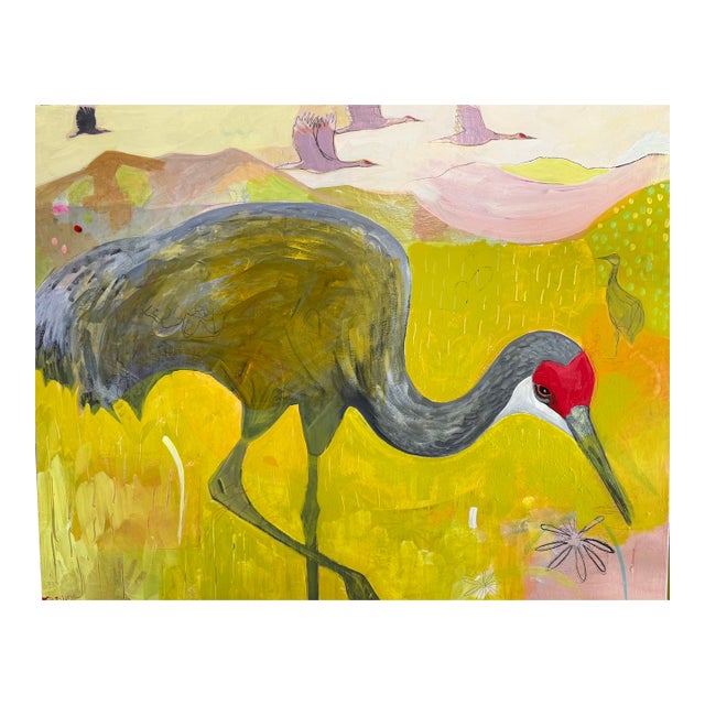 "Bosque Beauty" Lovely Sandhill Crane Painting by LWren Walraven For Sale