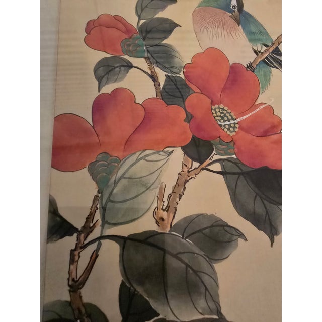 Vintage Asian Wc Painting Signed Bird of Paradise For Sale - Image 11 of 13
