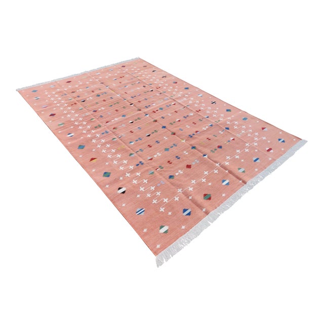 Handmade Cotton Shooting Star Rug, Pink Multi 6'x9' For Sale