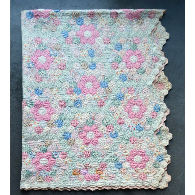 American Early 20th Century Grandmother’s Flower Garden Quilt For Sale - Image 3 of 13