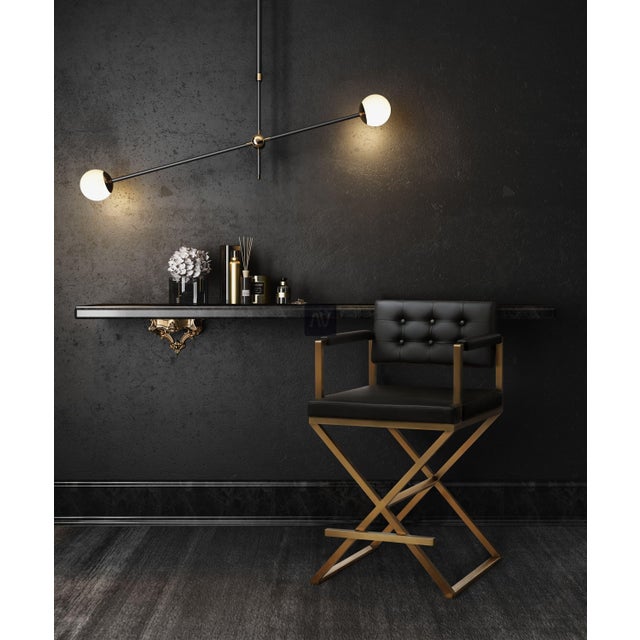 Director Black Vegan Leather & Gold Steel Counter Stool For Sale - Image 9 of 10
