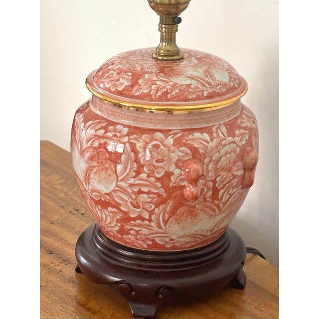 Wood 1980s Small Asian Orange and White Table Lamp For Sale - Image 7 of 10