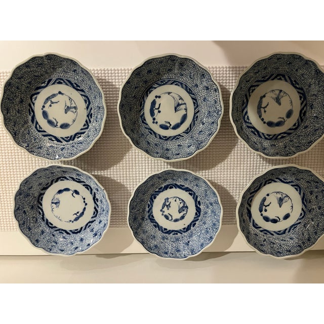 Antique Blue and White Bowls - Collection of 12 - Scalloped Edge -End Edo or Beginning Meiji Period For Sale - Image 4 of 18