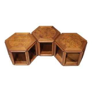 John Keal for Brown Saltman Set of Three Walnut and Burl Cocktail Tables, 1970s For Sale