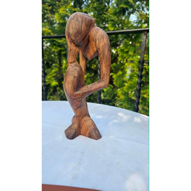 Brown Figure of the Thinker in Afromosia African Teak, Gambia, 1970s For Sale - Image 8 of 8