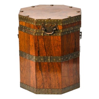 Antique English Mahogany Octagonal Chest With Brass Fittings For Sale