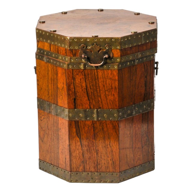 Antique English Mahogany Octagonal Chest With Brass Fittings For Sale