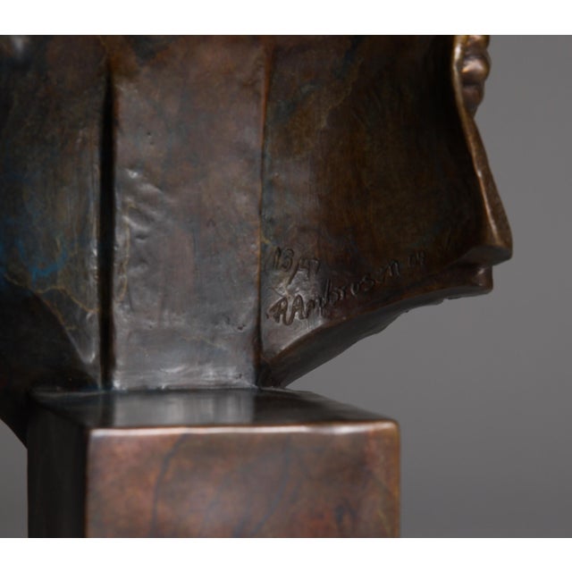 2000 - 2009 2004 "Dreamer" Contemporary Figurative Bronze Bust Sculpture by Rodd Ambroson - signed verso For Sale - Image 5 of 5