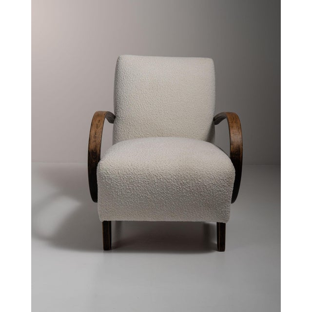 Chocolate 20th Century Czech Republic Deep Espresso Brown Upholstered Bench With Wool Boucle Top For Sale - Image 8 of 11