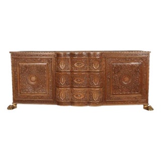 19th-Century Javanese Hand-Carved Wood Sideboard With Claw Feet For Sale