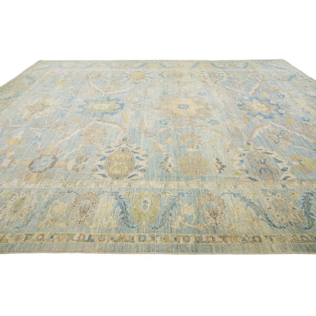 Handmade Apadana's Contemporary Sultanabad Blue Wool Rug With Floral Design For Sale - Image 10 of 10