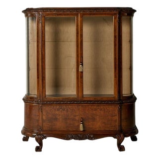1930s Belgian Oak & Glass Buffet China Cabinet For Sale
