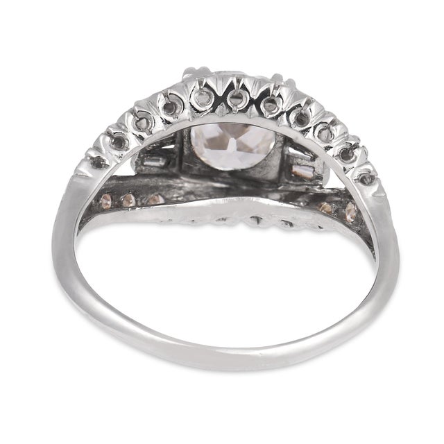 1930s Art Deco Gia 1.51 Carat Old Mine Cut Diamond Platinum Engagement Ring, Size 8 For Sale In Los Angeles - Image 6 of 8