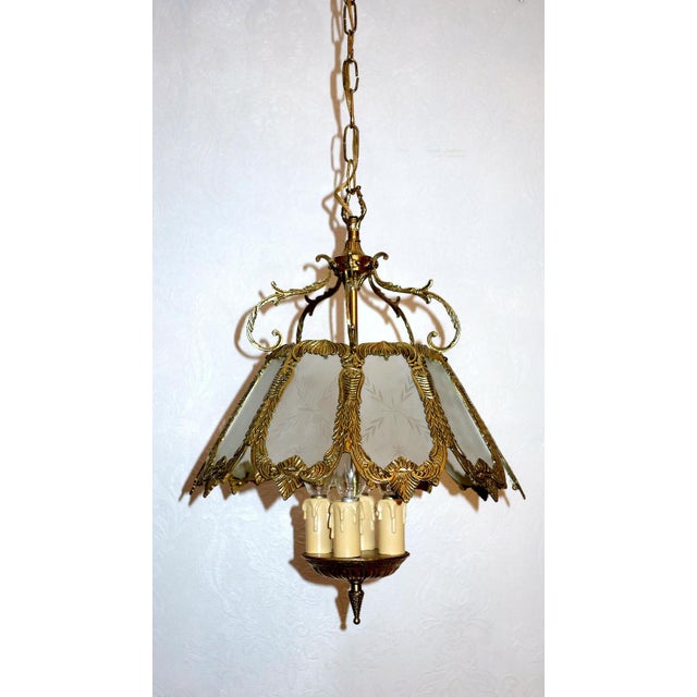 Antique French Brass and Glass Chandelier from Unbekannt, 1930s For Sale - Image 10 of 10