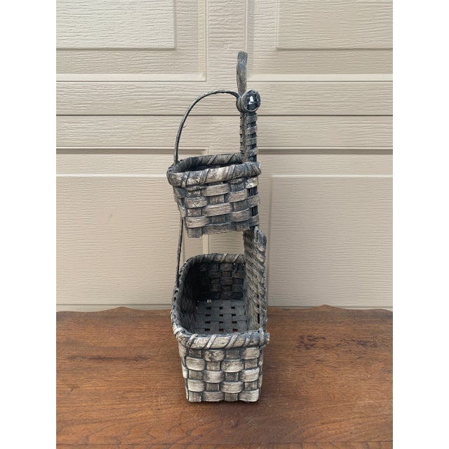 Gray Early 20th Century American Gray Splint Oak Double Hanging Basket For Sale - Image 8 of 10