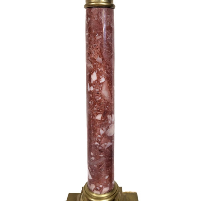 Grand Tour Antique French Grand Tour Bronze & Red Breccia Marble Vendome Column Lamps - Pair For Sale - Image 3 of 17