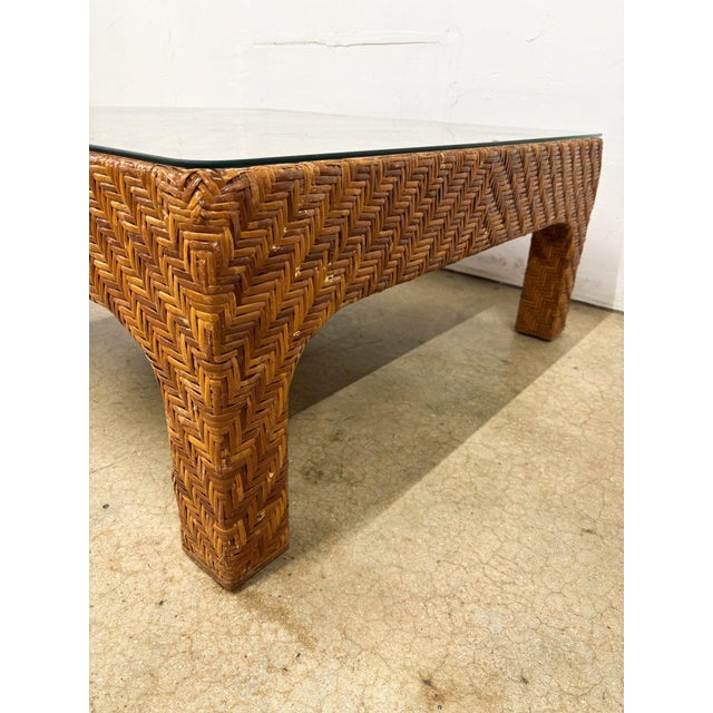 Mid-Century Modern 1970s Woven Rattan Square Coffee Table For Sale - Image 3 of 7