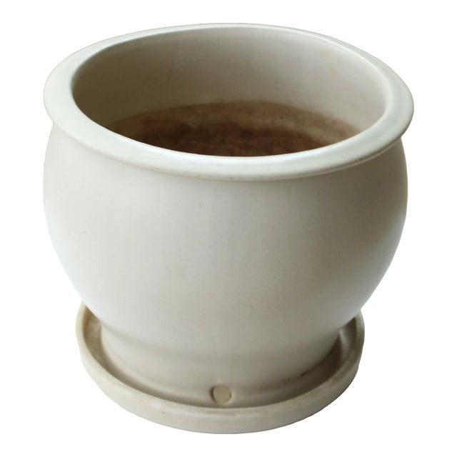 9" Mid-Century Pottery Planter W/Attached Saucer For Sale