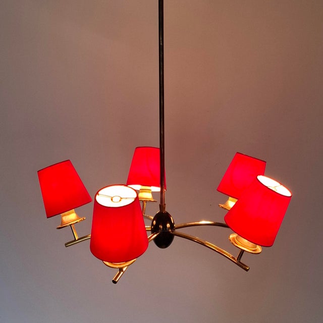 Metal Mid-Century Modern Five-Arm Sputnik Chandelier, Germany, 1960s For Sale - Image 7 of 17