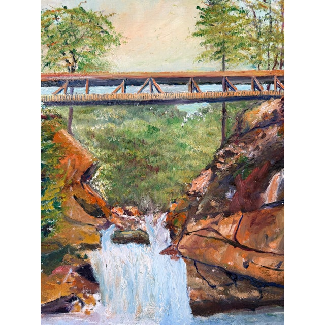 Vintage Irv Latimer Waterfall Landscape Oil on Masonite Board Painting – Framed For Sale - Image 9 of 13