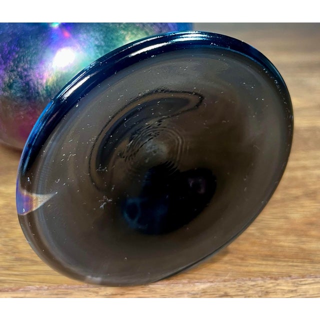 Fenton Twin Dolphin Handled Iridescent Art Glass Vase For Sale - Image 11 of 11