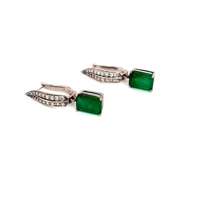 Diamond Emerald Earrings 4.74 TCW 14 Karat White Gold Certified For Sale - Image 11 of 12