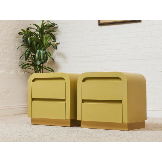 Postmodern Mid 20th Century Yellow Sunshine Pair of Nightstands For Sale - Image 3 of 12