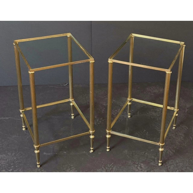 French Modern Rectangular Two-Tiered Side Tables of Brass and Glass For Sale In Austin - Image 6 of 9