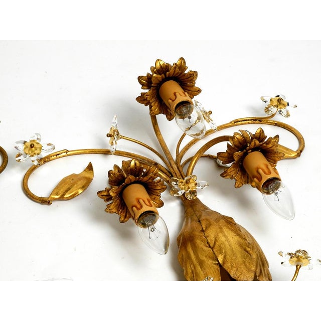 Italian Gold Plated Floral Regency Murano Glass Sconces, 1980s, Set of 2 For Sale - Image 15 of 18