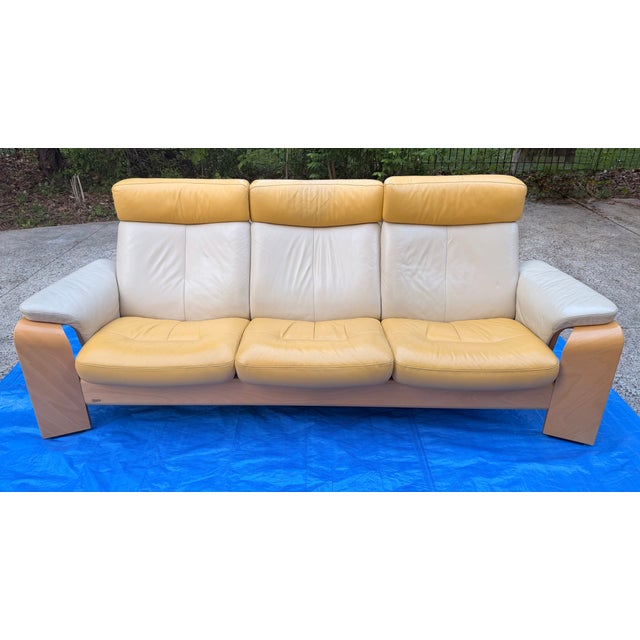 Mid Century Modern Ekornes Stressless reclining leather three seat sofa and loveseat set. Both pieces are in great shape...