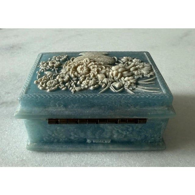 Mid 20th Century Vintage Incolay Blue Marble Jewelry or Trinket Box For Sale - Image 5 of 12