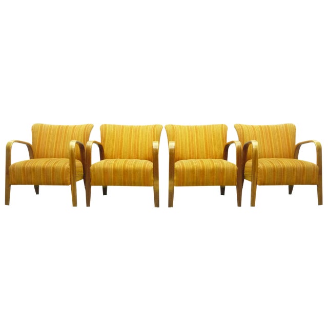 French Armchairs by Hugues Steiner for Steiner, 1940s, Set of 4 For Sale