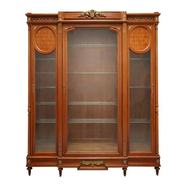 Antique French Inlaid & Ormolu Mounted Display China Cabinet Display Breakfront For Sale