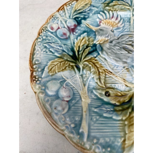 Rustic Majolica Bird With Cherries Plate Wasmuel, Circa 1890 For Sale - Image 3 of 5