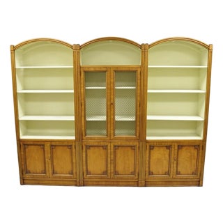 Mid 20th Century Henredon French Country Provincial Walnut Fruitwood 3 Pc Wall Unit Bookcase For Sale