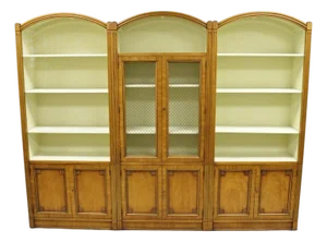 Mid 20th Century Henredon French Country Provincial Walnut Fruitwood 3 Pc Wall Unit Bookcase