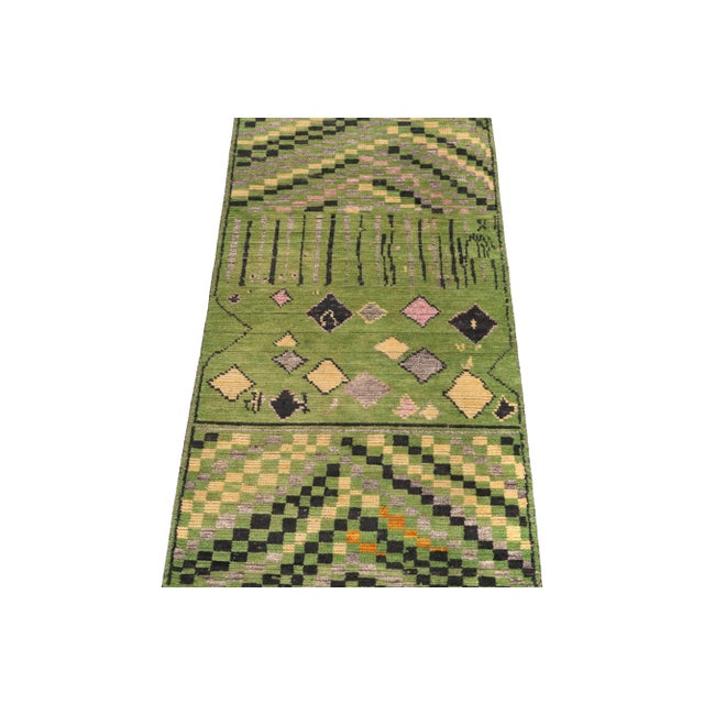 Tribal Rug & Kilim’s Moroccan Style runner in Green with Polychromatic - 6'x9' For Sale - Image 3 of 7