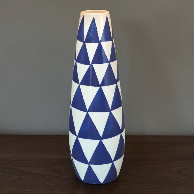 Late 20th Century Geometric Blue & White Triangle Harlequin Pattern ...