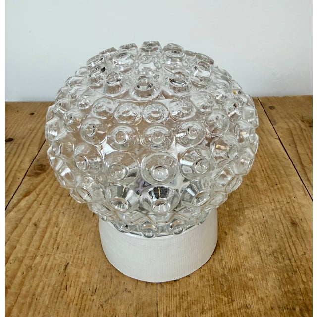 Industrial Vintage White Porcelain and Glass Ceiling Light, 1970s For Sale - Image 3 of 14