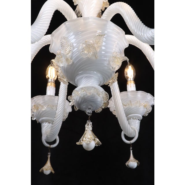 Vintage White Glass Gold 6 S Arm Chandelier For Sale - Image 12 of 16