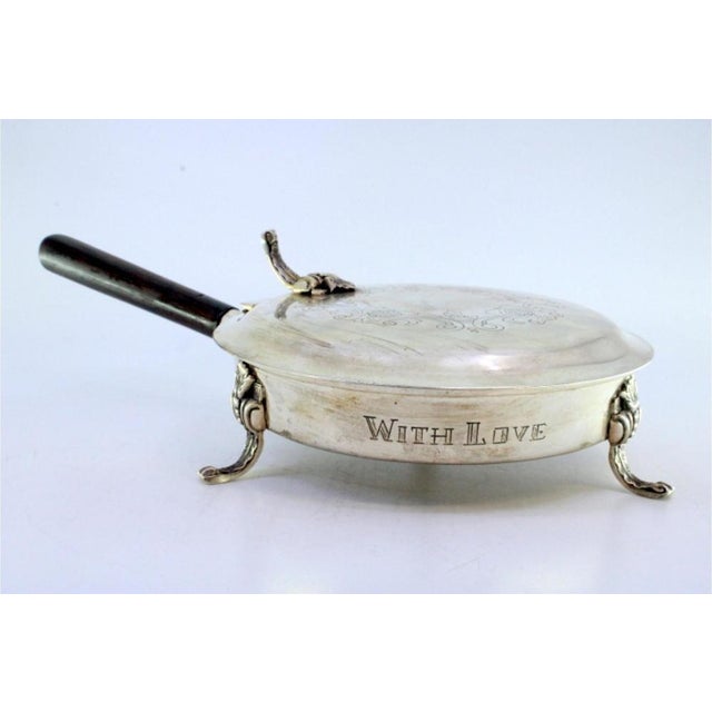 Silver Whisk with Floral Motifs Engraved Lid, Raised Feet and Wooden Handle For Sale - Image 5 of 10