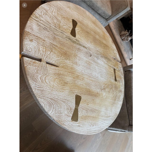 Rustic Whitewashed Wood and Brass Cocktail Table Chairish