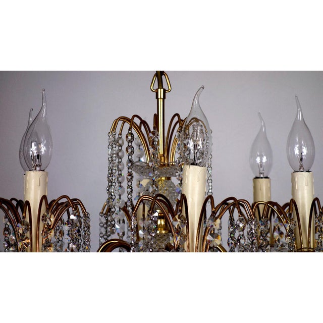 Mid-Century Modern Brass Lead Crystal 24K Gold-Plated Six-Light Chandelier from Sölken Leuchten, 1970s For Sale - Image 3 of 12
