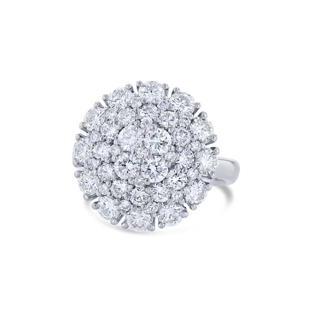 Magnificent and nothing short of a Statement! This cocktail ring has 45 Round Cut Brilliant Diamonds that weigh 2.67...