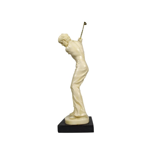 Unique golfer sculpture on marble stone base made by A.santini in Italy in excellent vintage condition with stunning...