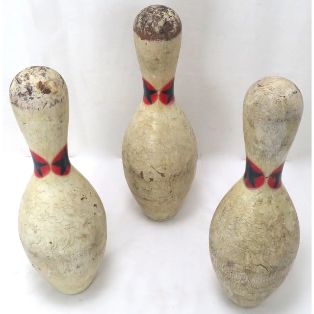 Original Vintage American Mid 20th Century Wood Bowling Pins. Lot of 3 For Sale In Boston - Image 6 of 10