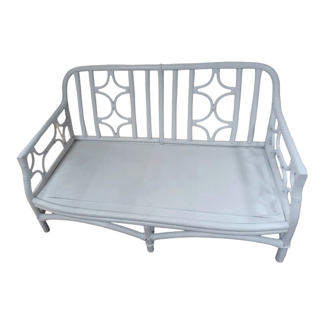 Vintage Chinoserie Painted Bamboo Loveseat For Sale