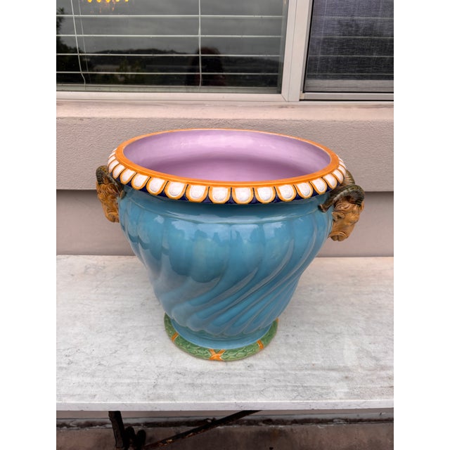 Victorian Large 19th Century Aqua Majolica Jardiniere Minton For Sale - Image 3 of 8